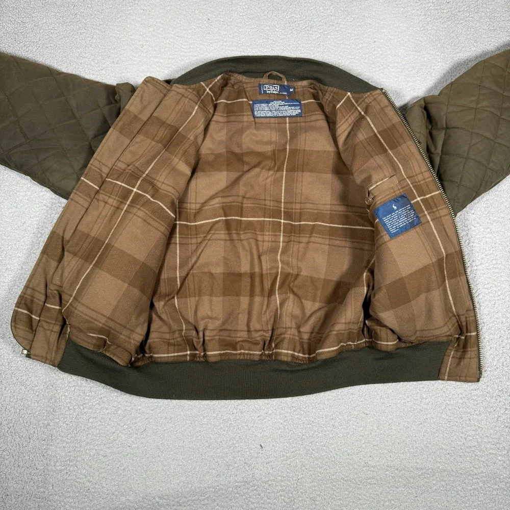 Polo Ralph Lauren Jacket Mens Medium Brown Oilcloth Diamond Quilted Bomber Waxed